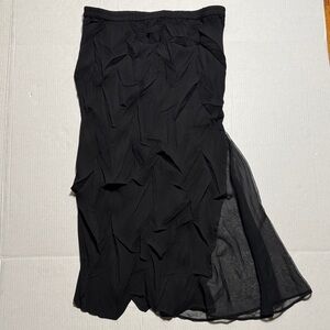 HAN‎ FENG Women's Ruched Pleated Crinkle Black Maxi Skirt Sheer Whimsigoth  XL